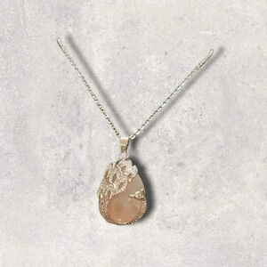 Rose Quartz Teardrop with Peacock Wrap Necklace